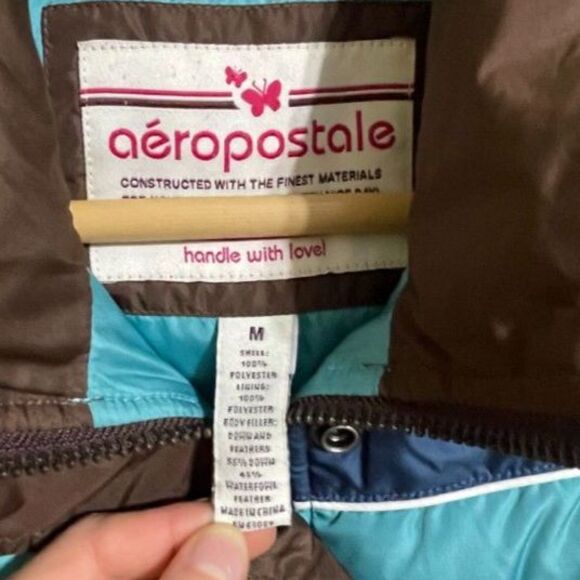 Aeropostale y2k down puffer vest brown blue size M - Picture 6 of 9